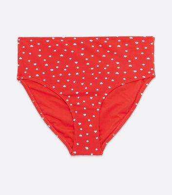 Red Heart Spot High Waist Bikini Bottoms New Look