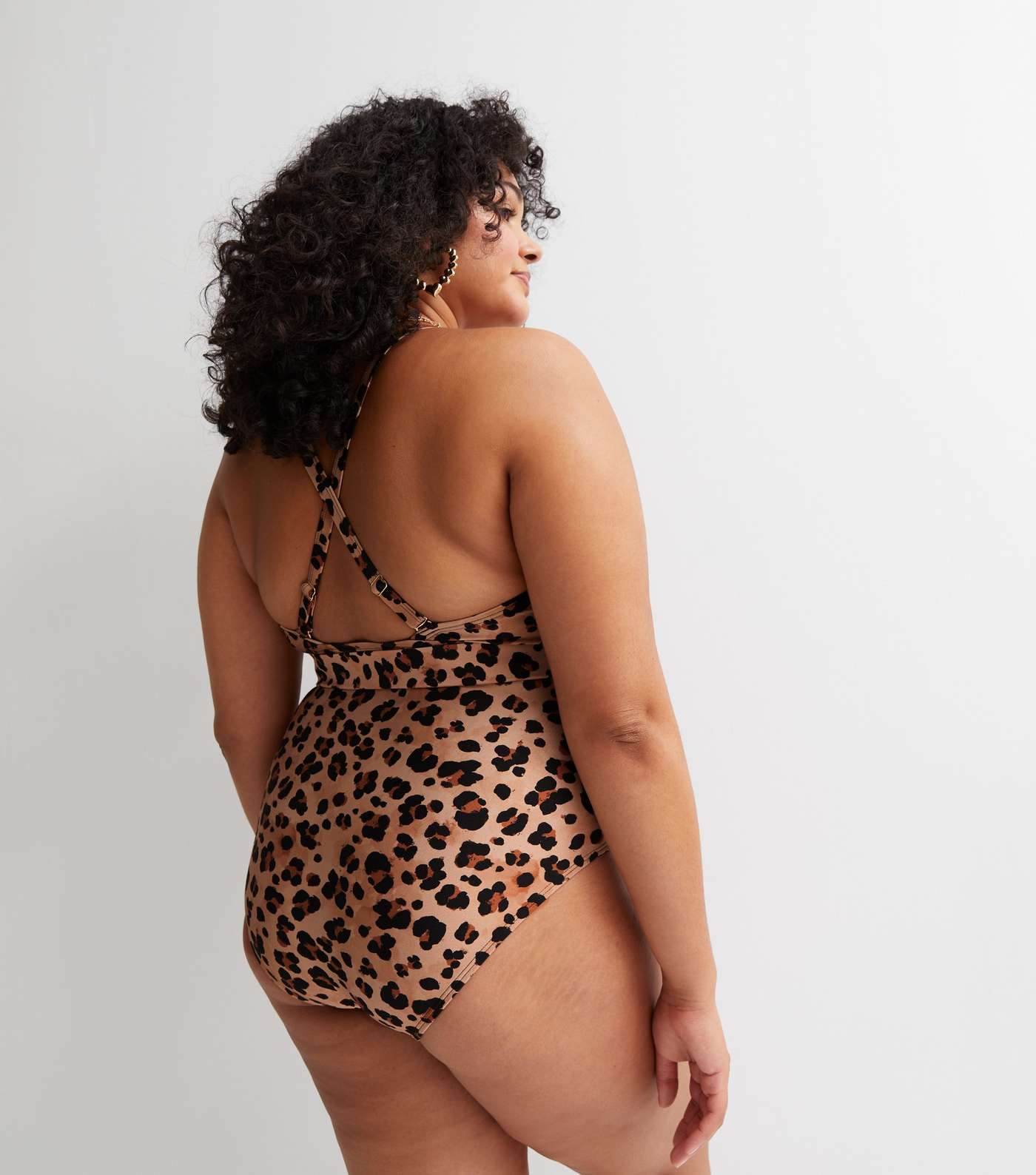 Curves Brown Leopard Print Belted Halter Swimsuit Image 4
