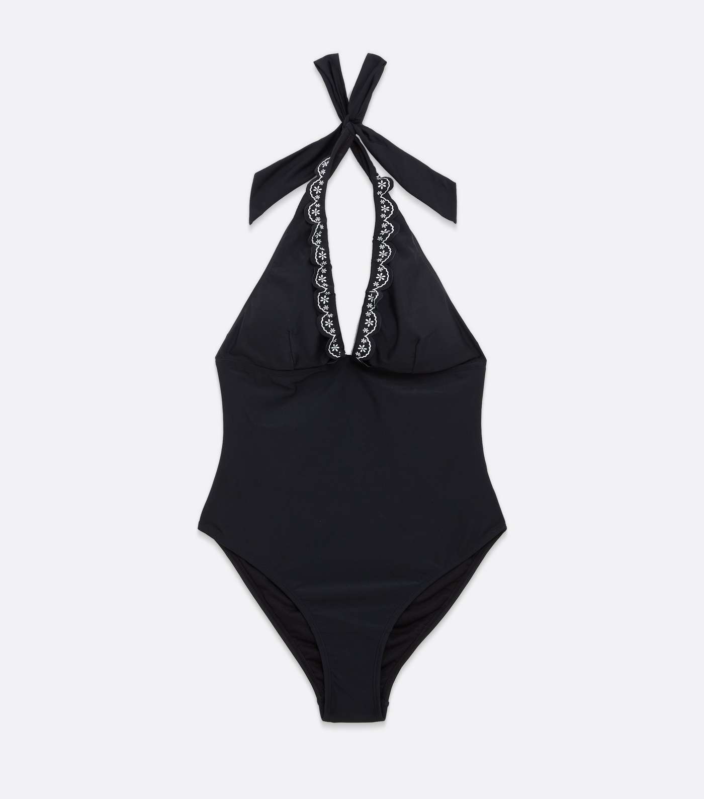 Black Broderie Frill Halter Swimsuit Image 5