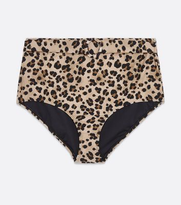 Curves Brown Leopard Print High Waist Bikini Bottoms New Look