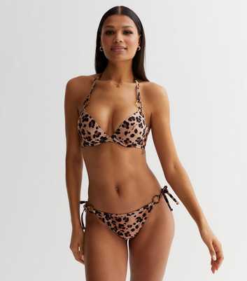 Brown Leopard Print Tie Side Bikini Bottoms