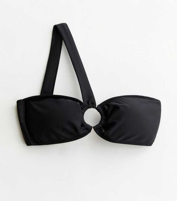 Black One Shoulder Ring Bandeau Bikini Top