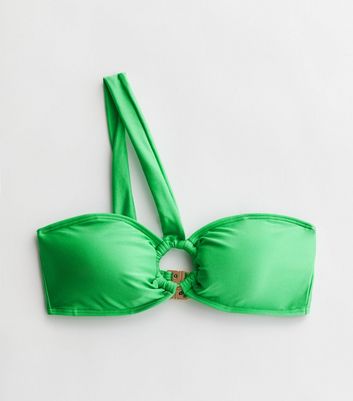 Green One Shoulder Ring Bandeau Bikini Top New Look