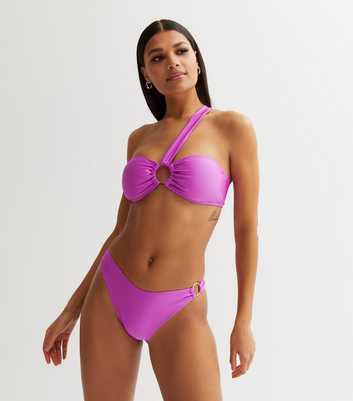 Purple One Shoulder Ring Bandeau Bikini Top