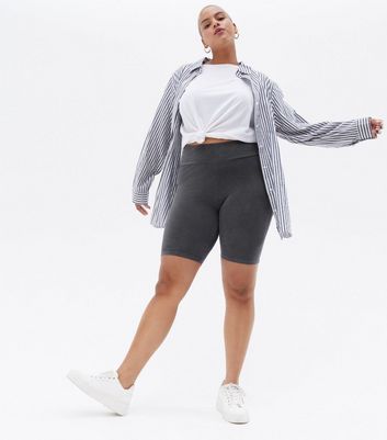 Dark Grey Acid Wash Cycling Shorts 