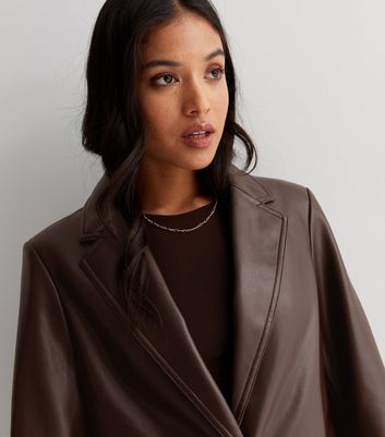 Petite Dark Brown Leather-Look Blazer 