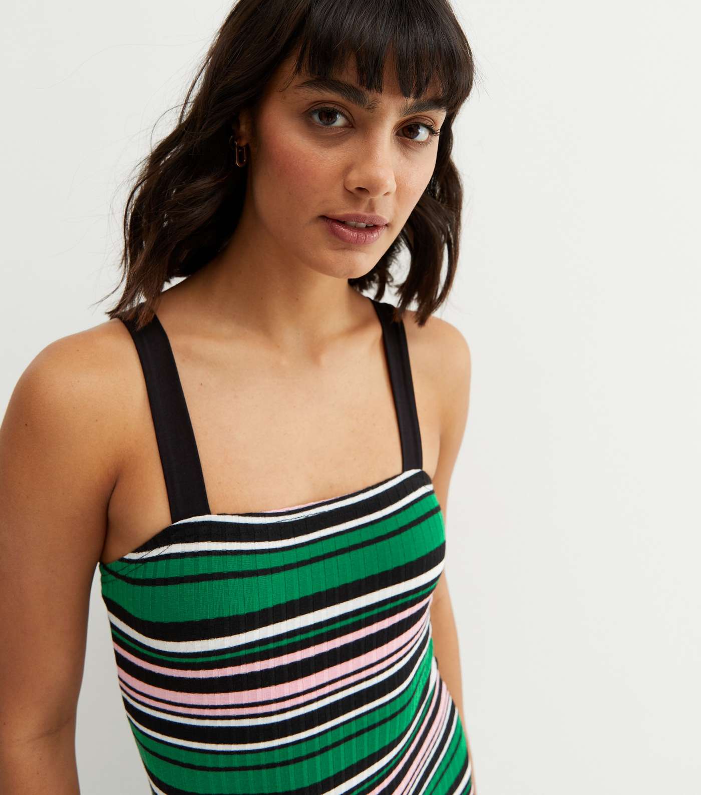 Green Stripe Ribbed Bodycon Midi Dress Image 3
