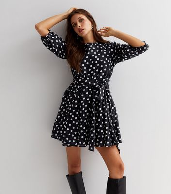 Blue Heart Spot 3/4 Puff Sleeve Mini Dress