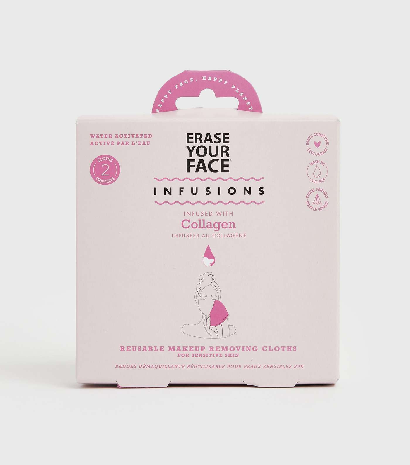 2 Pack Pink Erase Your Face Collagen Reusable Face Cloths