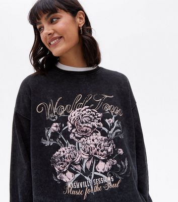 Dark Grey Acid Wash Wild Rose Logo Sweatshirt