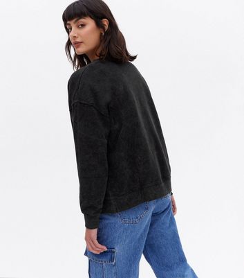 Dark Grey Acid Wash Mystic Sweatshirt New Look