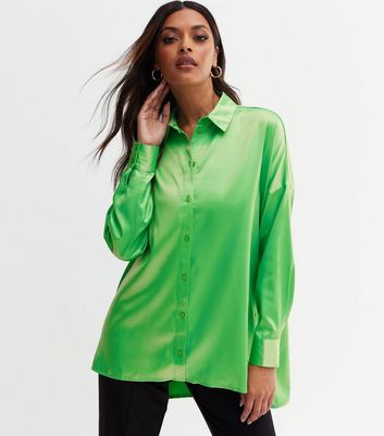 Green satin hot sale button down