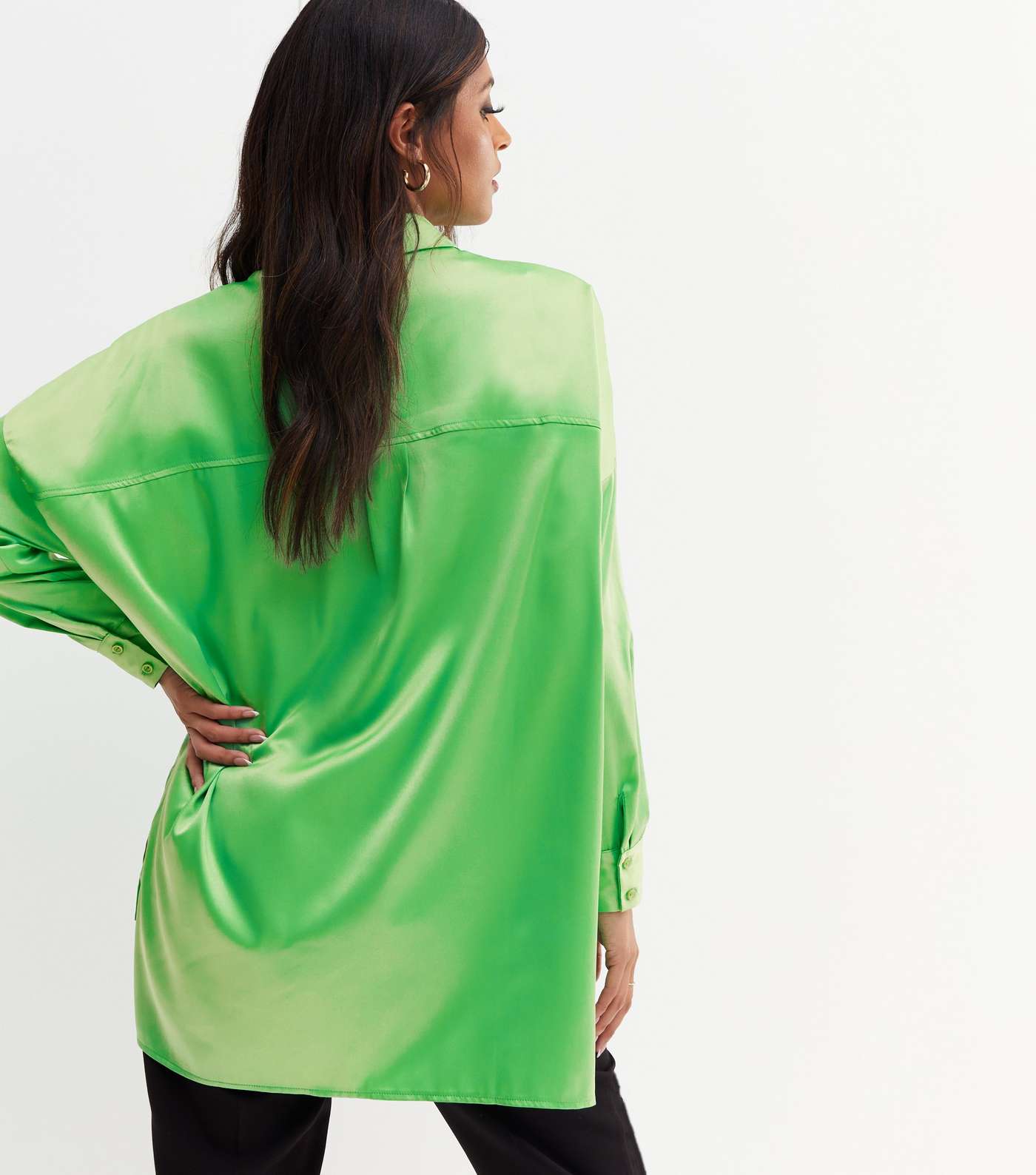 Green Satin Oversized Shirt Image 4
