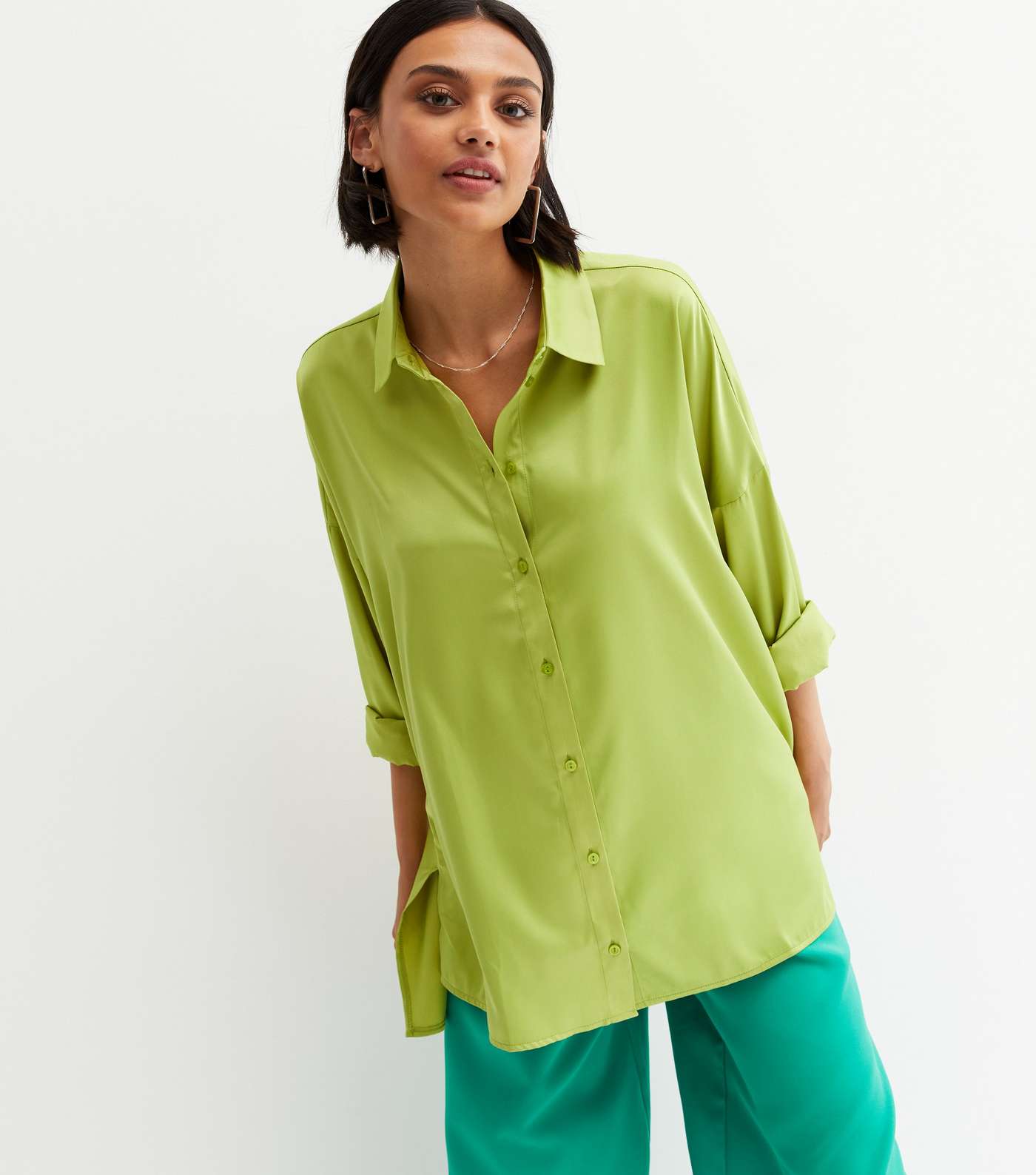 Light Green Satin Oversized Shirt