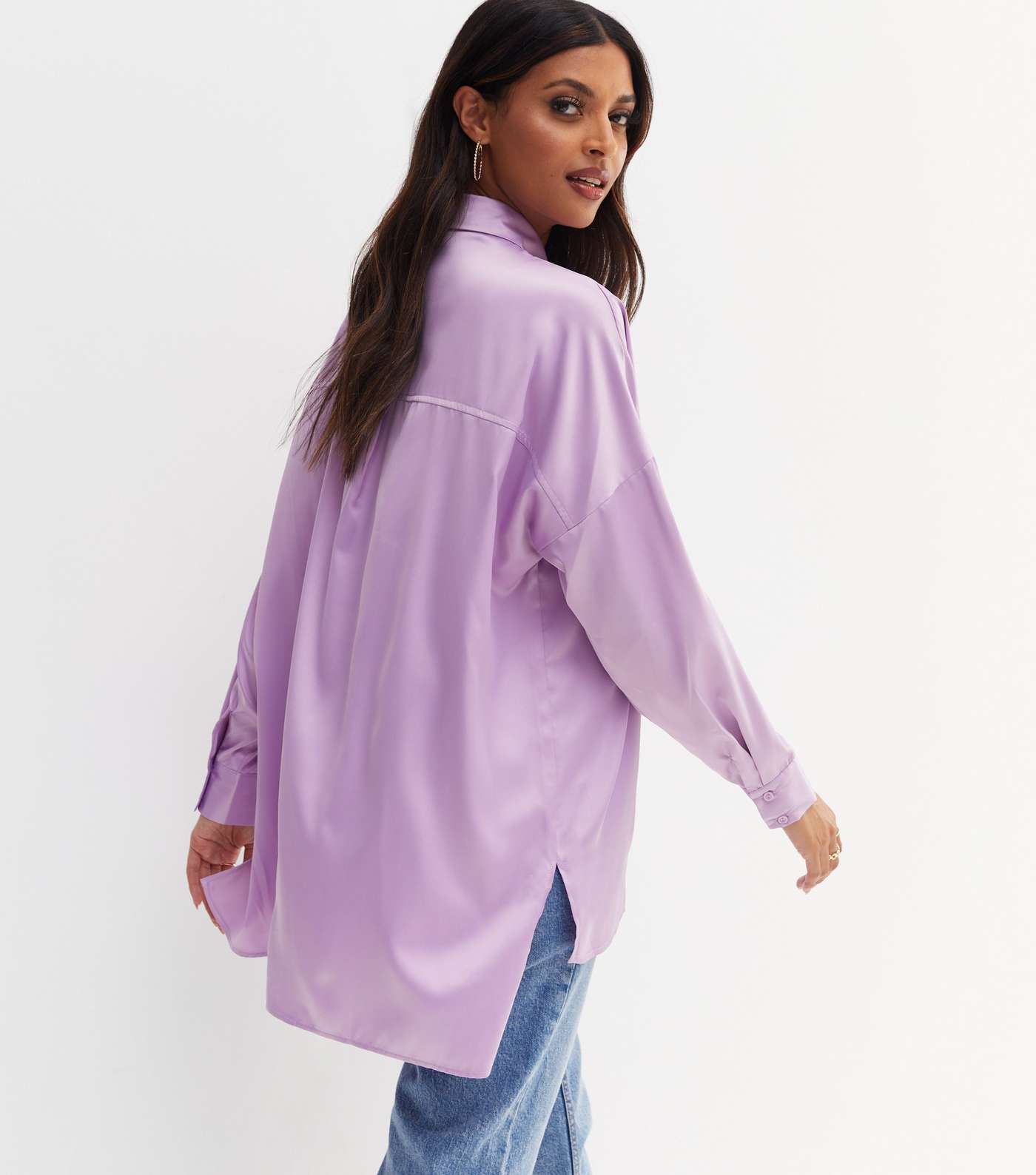 Lilac Satin Oversized Shirt Image 4
