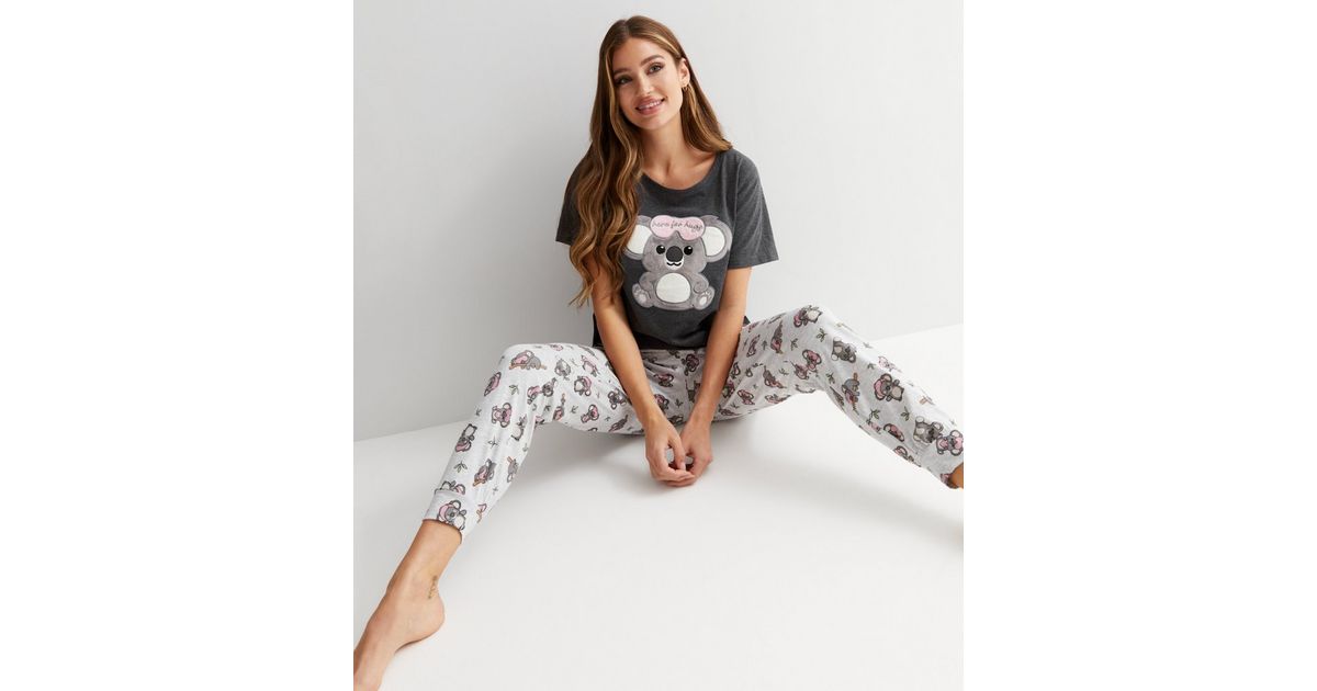 Koala tee and leggings pyjama set, Grey Marl Mix