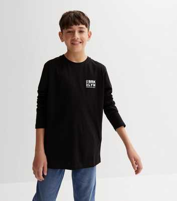 Boys Black Brooklyn Logo Long Sleeve T-Shirt