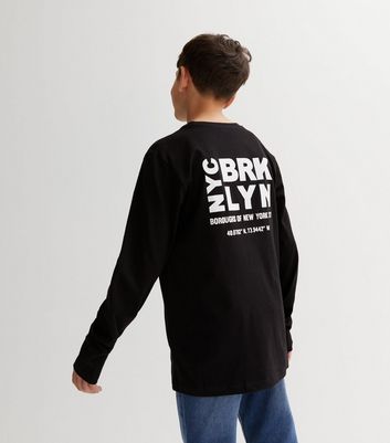 Boys Black Brooklyn Logo Long Sleeve T-Shirt New Look