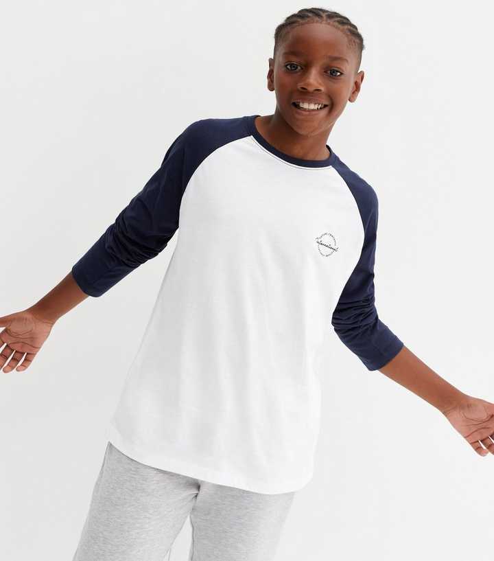 Boys Navy International Logo Long Raglan Sleeve T-Shirt