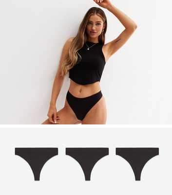 ONLY 3 Pack Black Ribbed Seamless Thongs