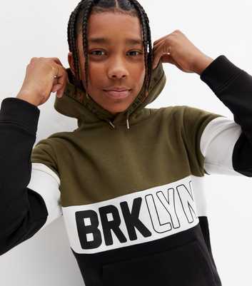 Boys Khaki Colour Block Brooklyn Logo Hoodie