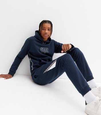 Boys Navy Tape Side Logo Joggers