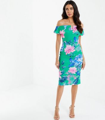 Quiz floral bardot store dress