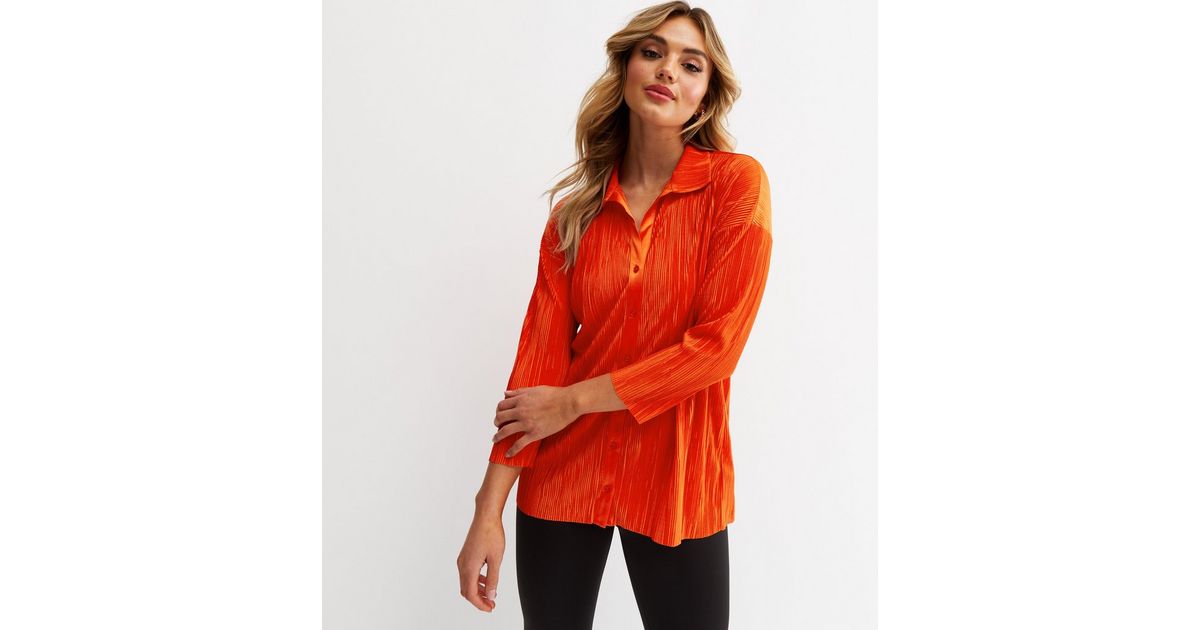 Bright Orange Plissé Shirt | New Look