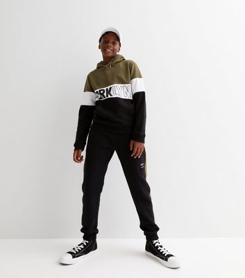 Boys Khaki Brooklyn Logo Colour Block Hoodie and Jogger Set New Look