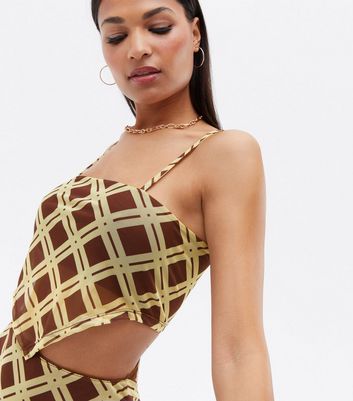 NEON & NYLON Light Brown Check Scarf Cami Top | New Look