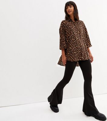 Brown Leopard Print Long Sleeve Oversized Shirt New Look