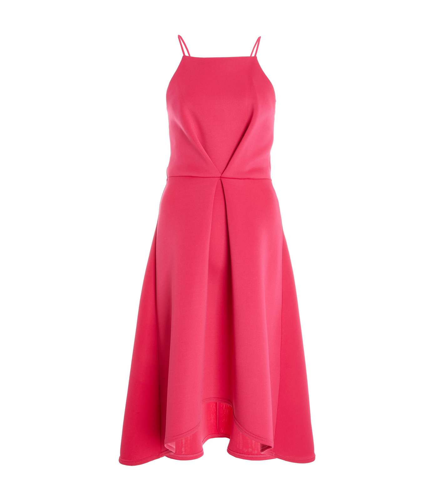 QUIZ Mid Pink Strappy Ruched Dip Hem Midi Dress Image 4