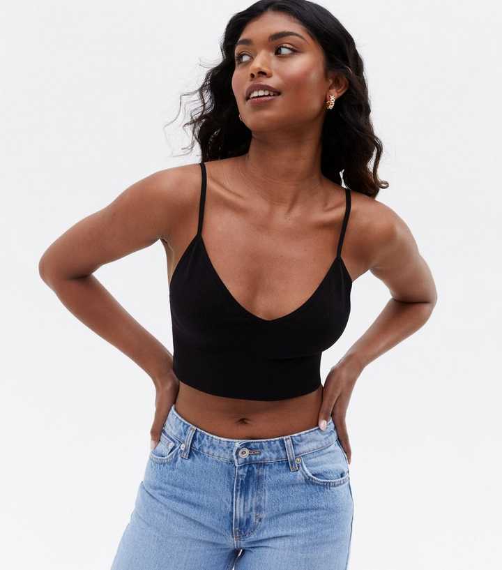 ONLY Black Ribbed Seamless V Neck Crop Cami | Look