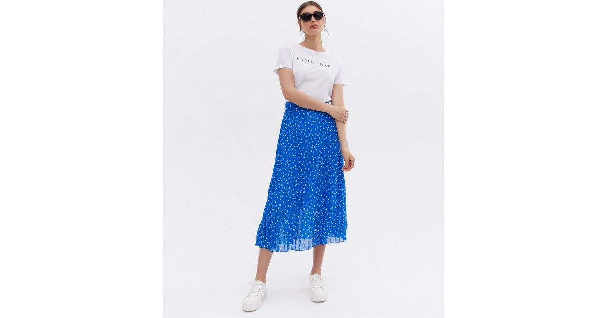 Blue Spot Chiffon Pleated Midi Skirt | New Look