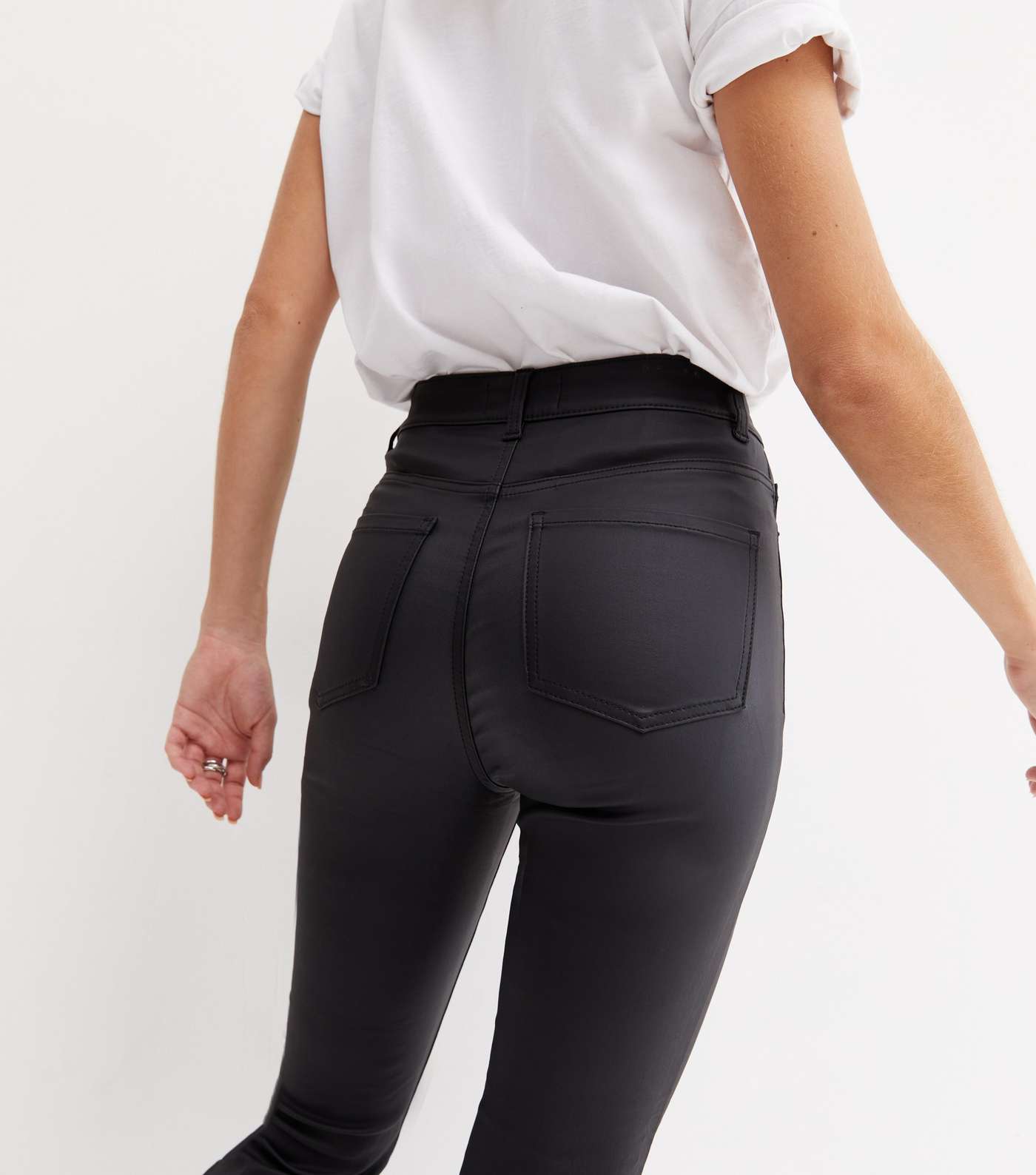 Black Coated Leather-Look High Waist Flared Brooke Jeans Image 5