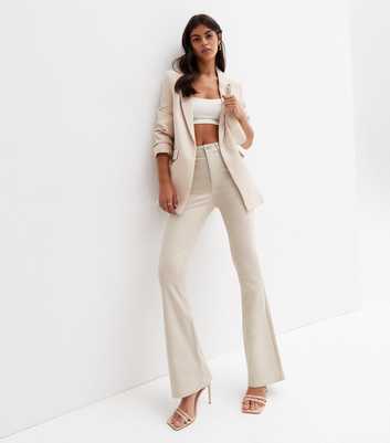 Off White Coated Leather-Look High Waist Flared Brooke Jeans