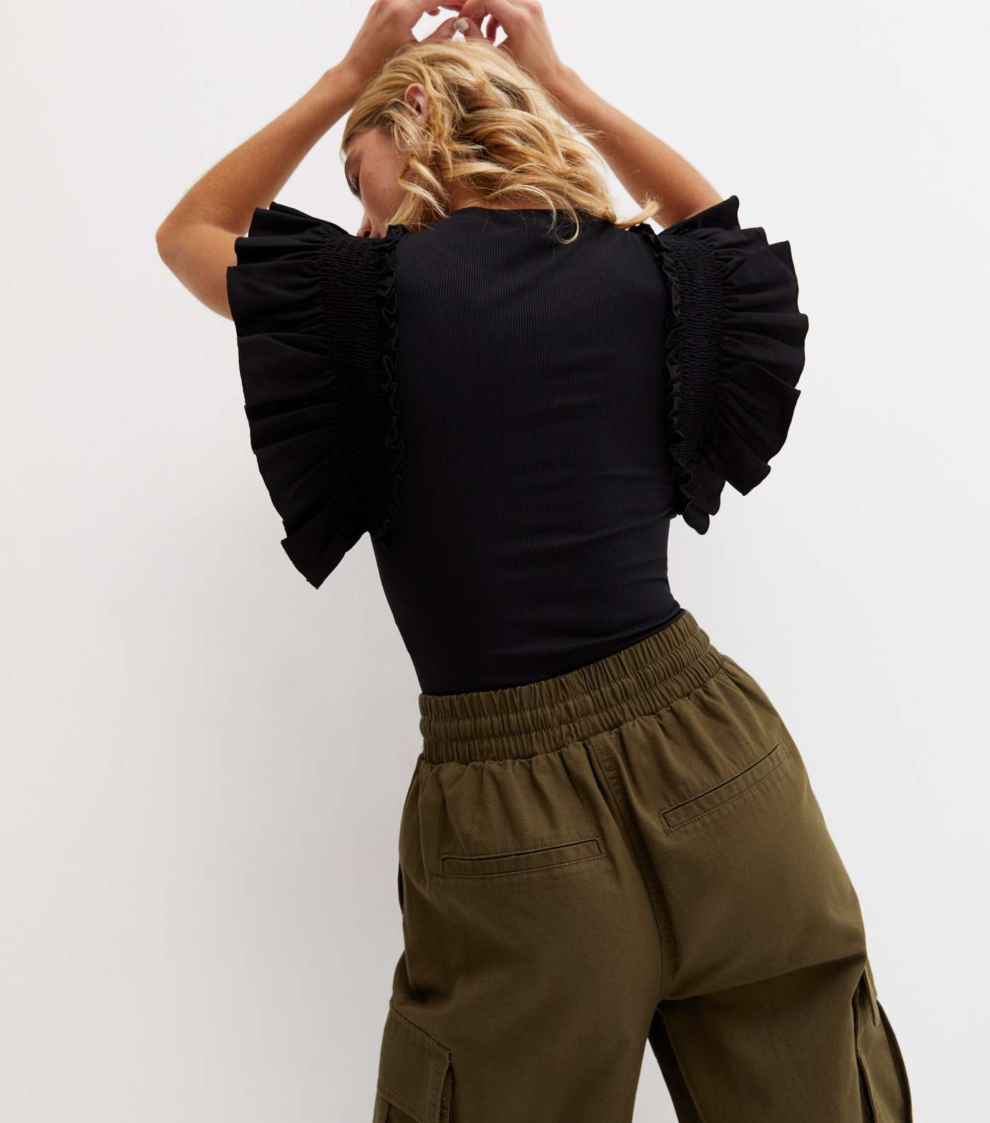 Black Poplin Frill Sleeve Bodysuit Image 4