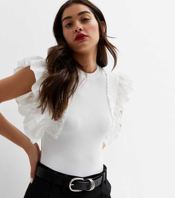 White Poplin Frill Sleeve Bodysuit