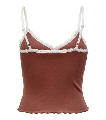 Neon Nylon Rust Lace Trim Cami New Look