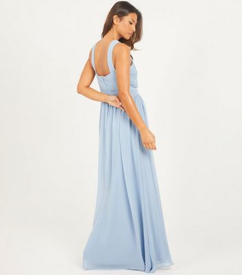 Quiz Pale Blue Cross Front Maxi Halter Dress New Look