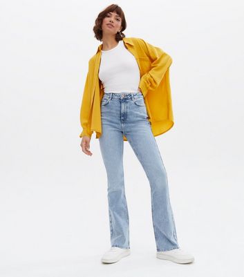 Pale Blue Frayed Hem High Waist Flared 