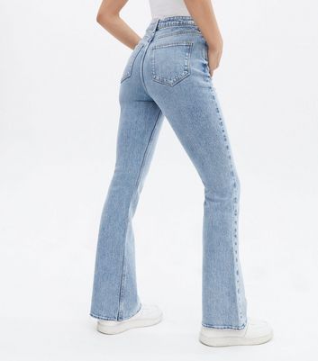 Click to view product details and reviews for Pale Blue Frayed Hem High Waist Flared Brooke Jeans New Look.
