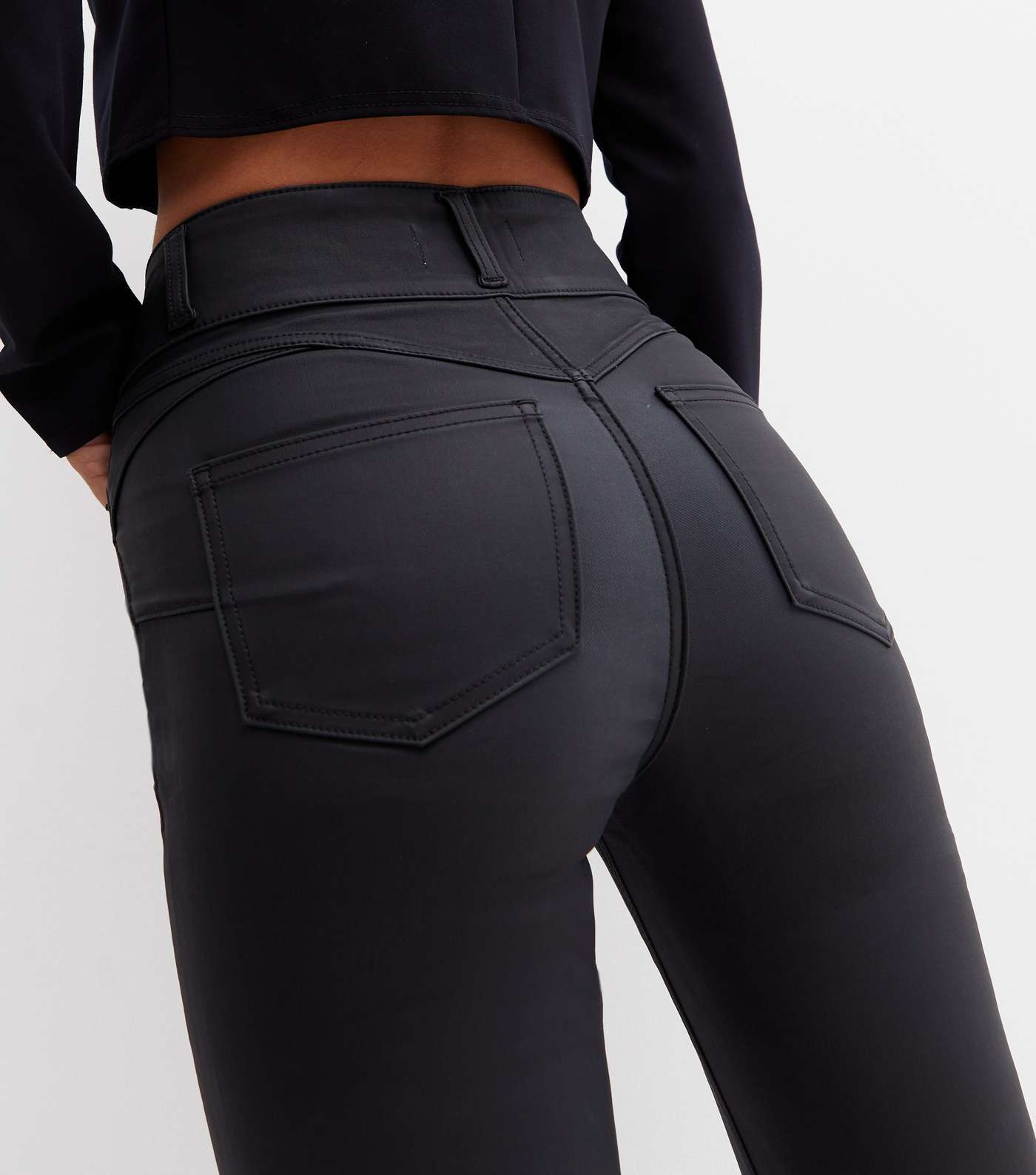 Black Coated Lift & Shape High Waist Yazmin Skinny Jeans Image 3