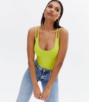 Click to view product details and reviews for Light Green Ribbed Double Strap Bodysuit New Look.