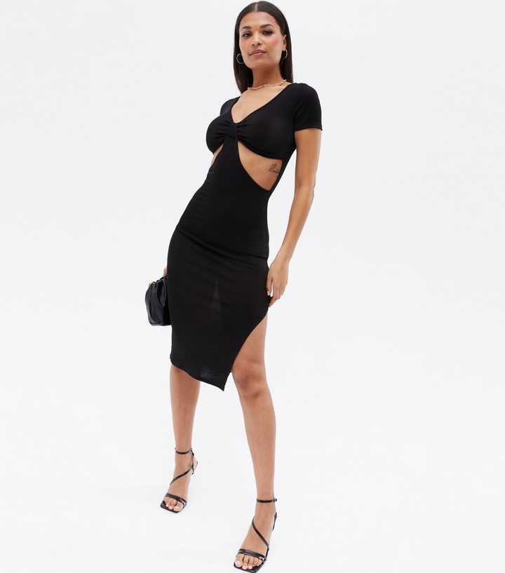 Black Cut Out Bodycon Midi Dress