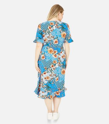 Click to view product details and reviews for Yumi Curves Blue Floral Patchwork Midi Wrap Dress New Look.