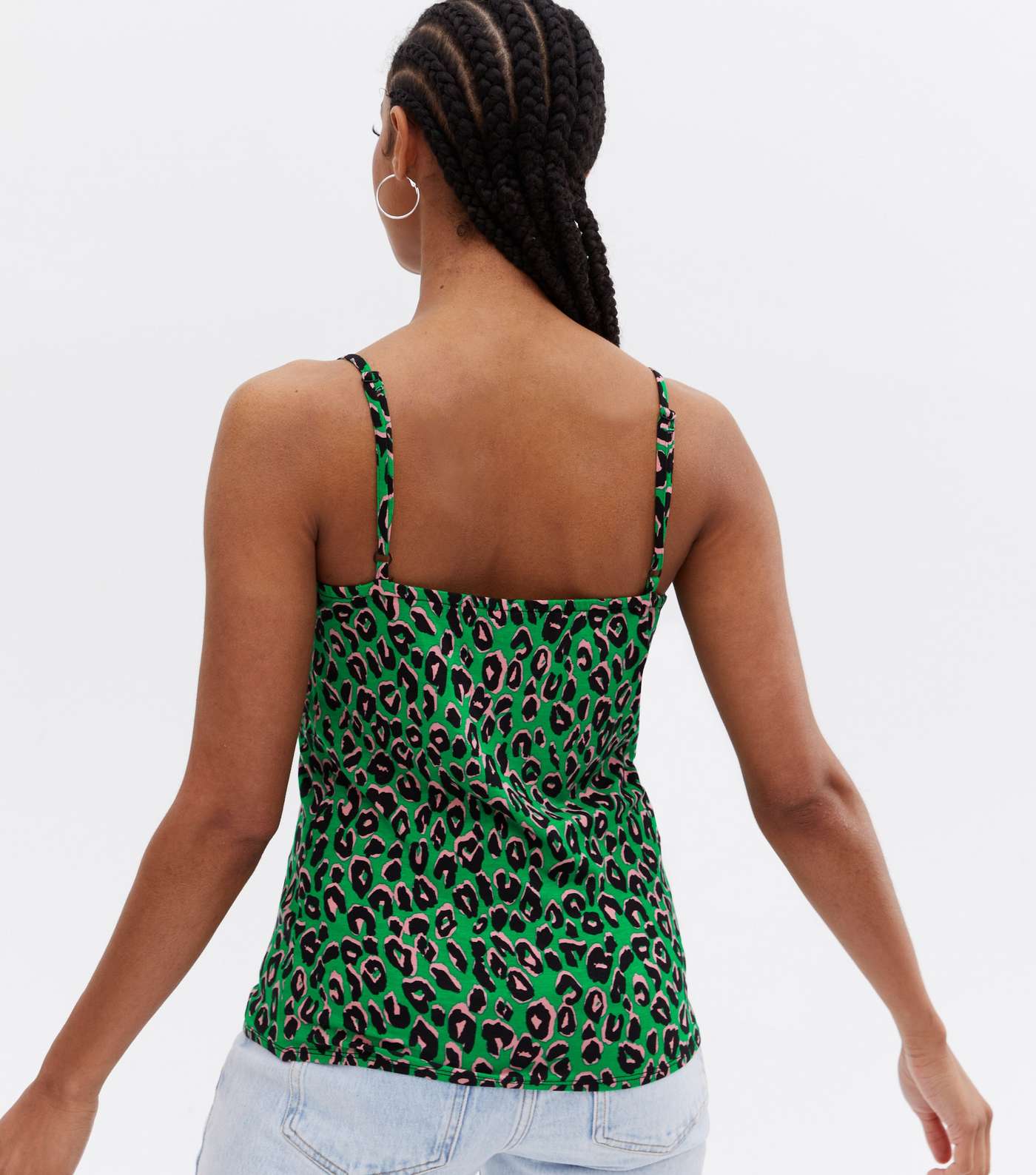 Green Leopard Print Lace Trim Cami Image 4