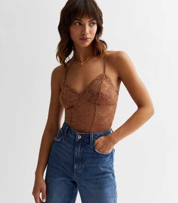 Tan Lace Strappy Bodysuit