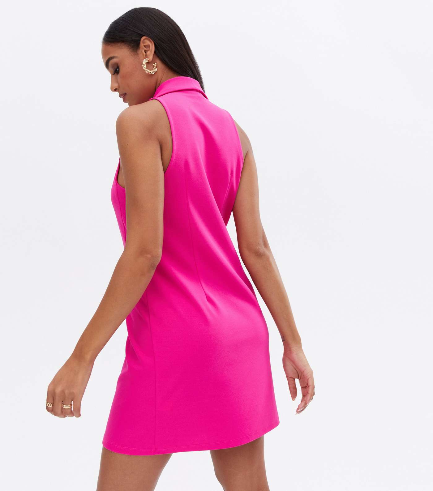 Bright Pink Sleeveless Mini Blazer Dress Image 4