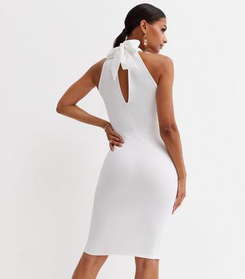 Sephy - White Scuba Frill Layered Bodycon Midi Dress
